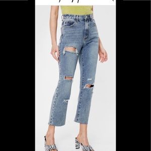 Medium Acid Wash Denim Straight Leg Jeans